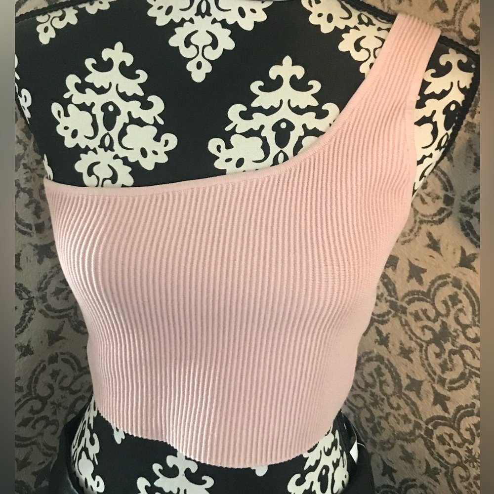 Babaton One Shoulder Knit Ribbed Crop Top